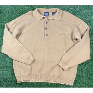 Vintage GAP Sweater Mens Sz L Mustard Yellow Knit Cotton Long Sleeve Pullover